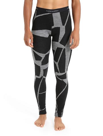 Women's Icebreaker Merino 250 Vertex Thermal Leggings Fractured Landscapes Base Layers Black / Jet Heather | CA 1068FDNM